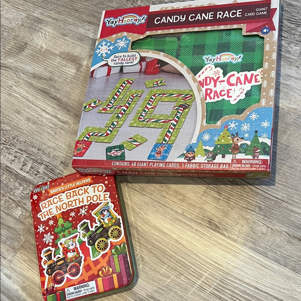 BNWT Holiday Travel Game Set w/ Candy Cane Race Card & Magnetic North Pole Games